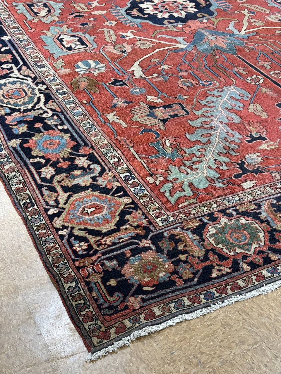 Antique Serapi Rug corner detail