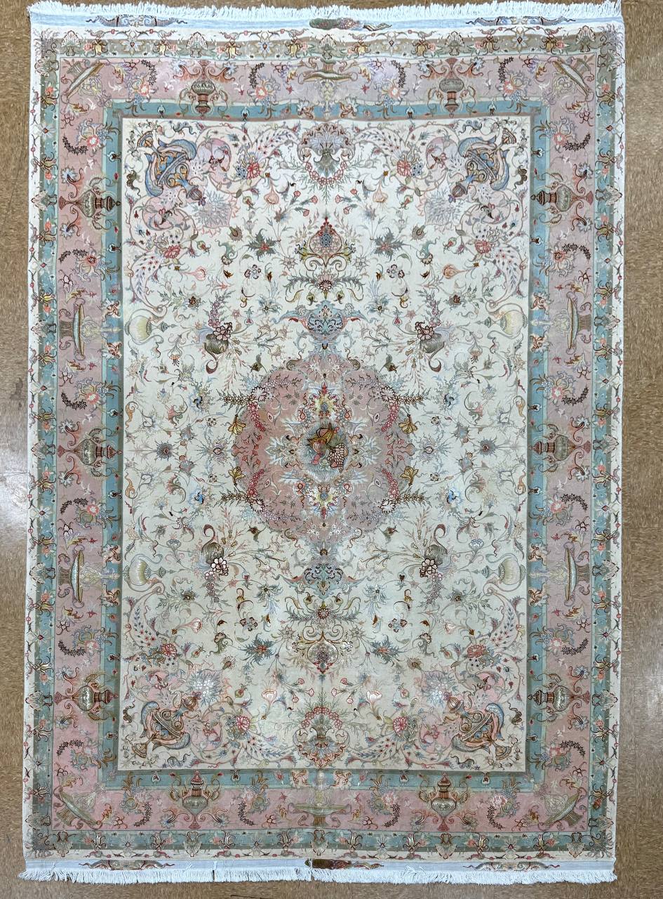 Signed Fine Silk-Highlighted Tabriz Khatibi Rug
